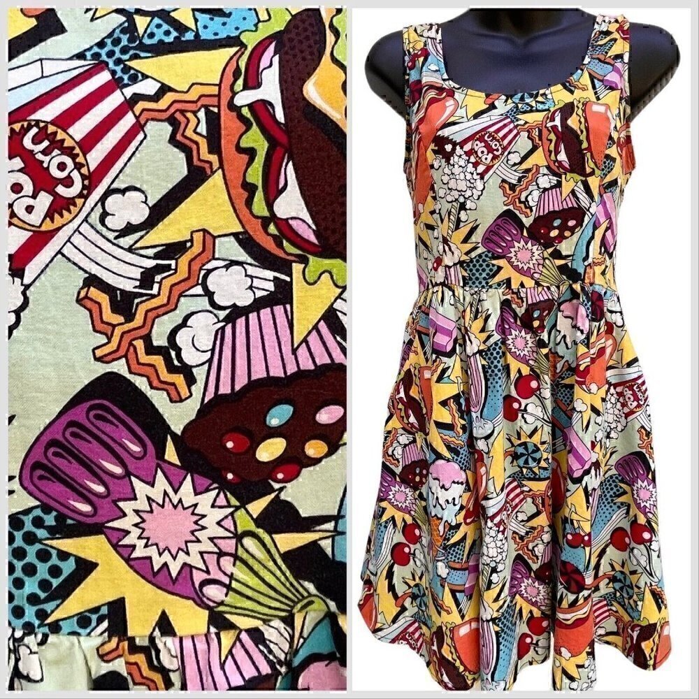 Folter Sleeveless Fit & Flare Retro Pop Comic Novelty Above Knee Dress Women’s S